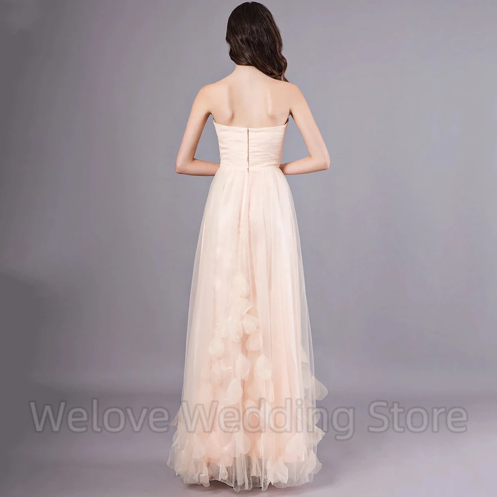 Robe de Mariée Plissée en Tulle Sans Bretelles, Simple, Ligne A, Longueur au Sol, Patients, Dos Ouvert avec Fleurs, Mariage Romantique, Quelle que soit