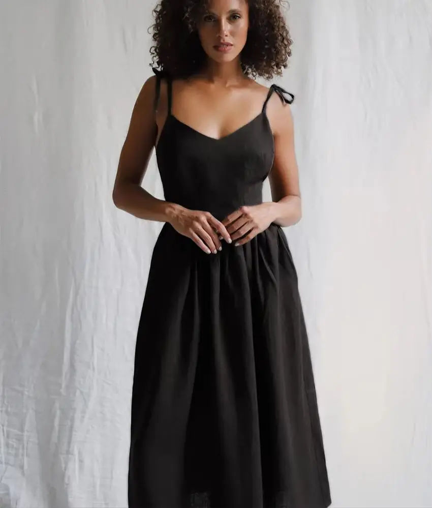 

WXOY Cotton Backless Maxi Dress French Style Spaghetti Strap Solid Color Elegant Holiday Sleeveless Sundress Vacation Outfit