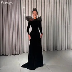 Verngo Black Crepe A Line Prom Gown High Neck Full Sleeves Arabic Formal Party Dress Maxi Eid Evening Dress Customized