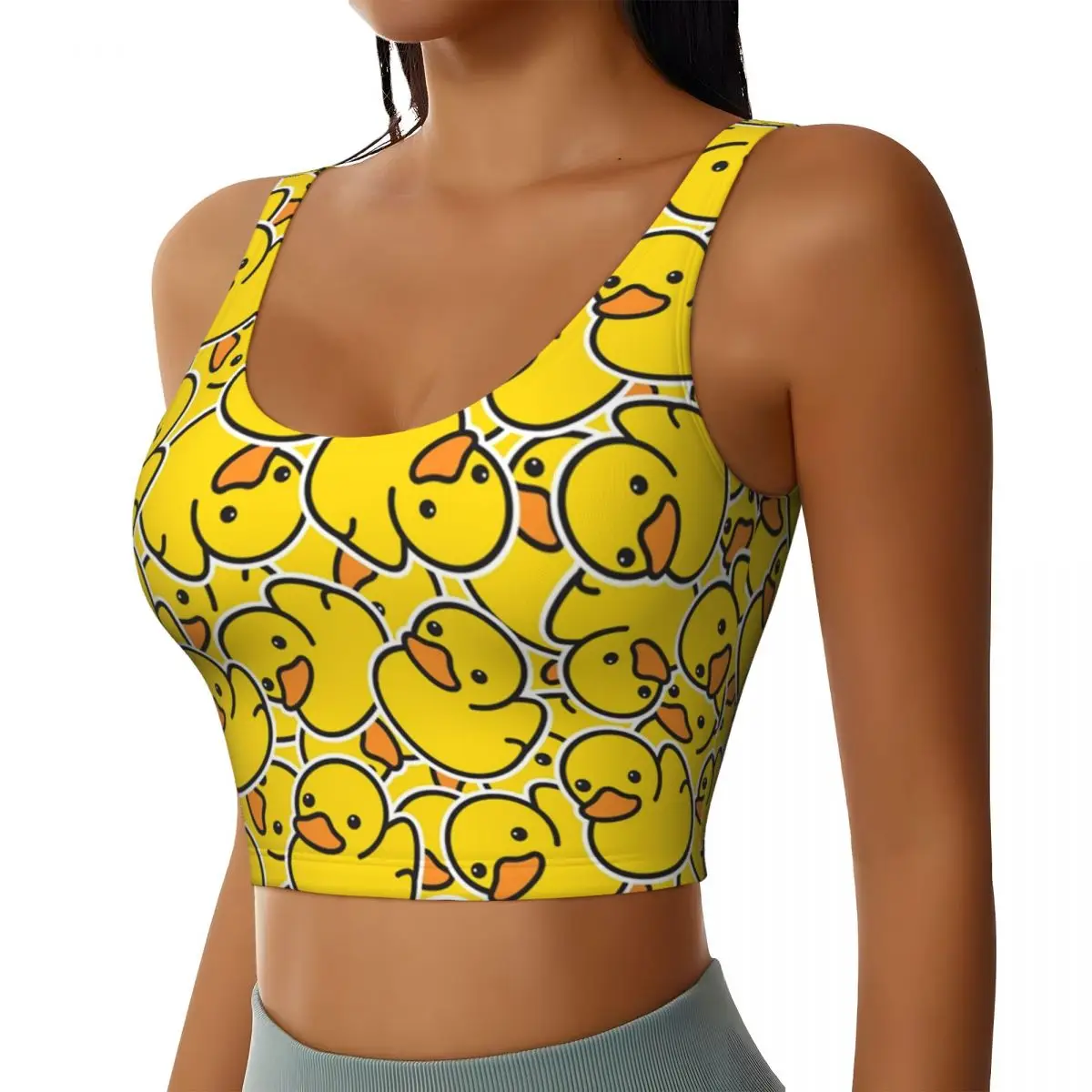 Custom Yellow Classic Rubber Duck Gothic Workout Crop Tank Tops for Women Yoga Sports Bras