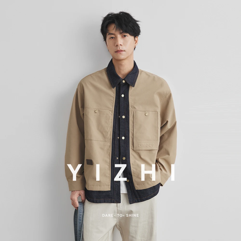 Fashion Men's New Workwear Jacket 2025 Spring and Autumn American Loose Windproof Waterproof Outdoor Jacket Lapel Button Top - Image 3