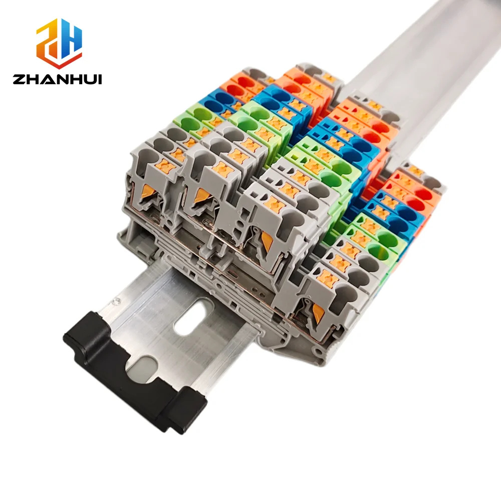 5 Pieces PTTB 2.5 Double Layer Push-In Terminal Block 2.5mm² Din Rail Mount Electrical Cable Connection