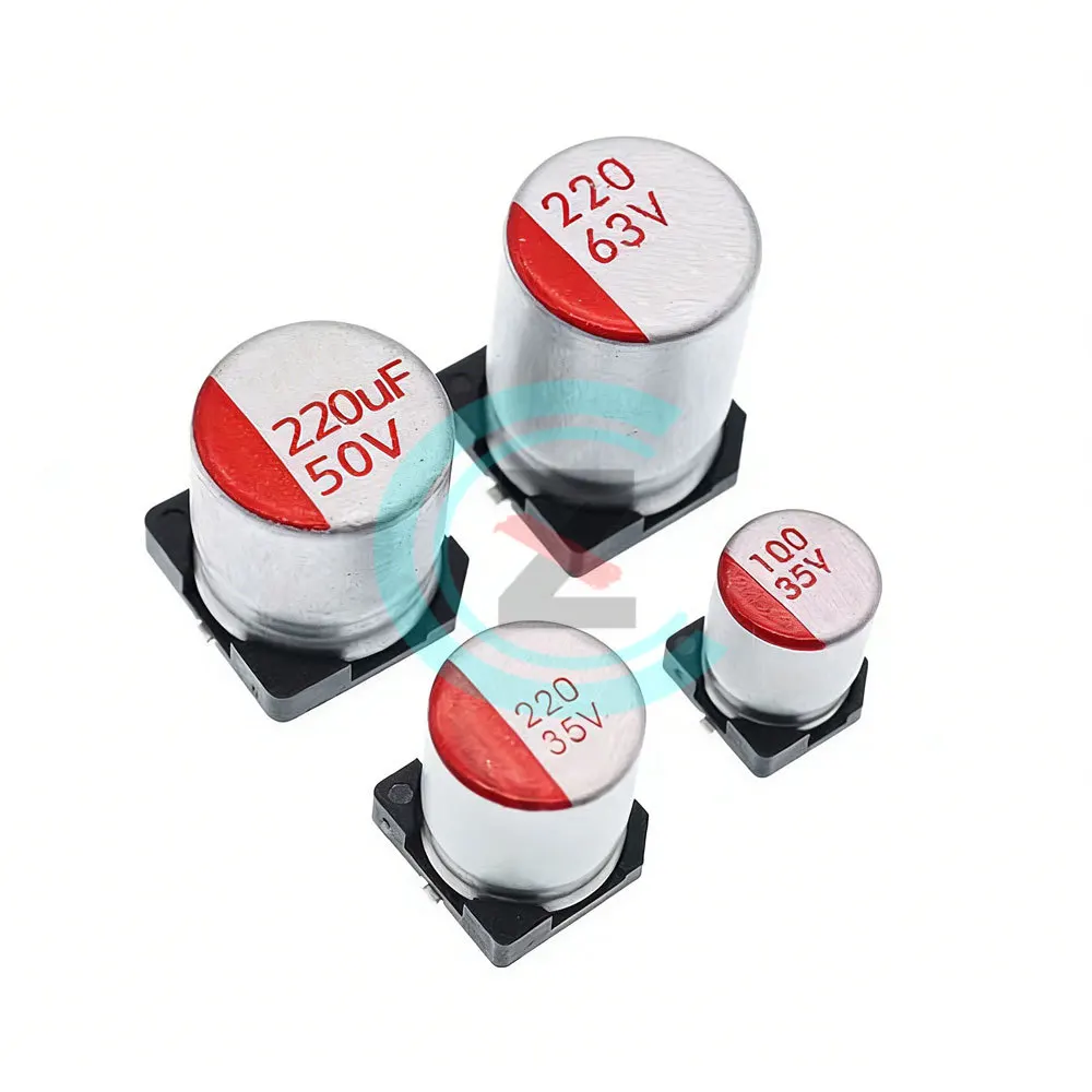 10pcs SMD Solid-state Aluminum Electrolytic Capacitor 20% 63V/50V/35V/25V/16V/10V/6.3V 1000uF/470uF/220uF/100uF Capacitance