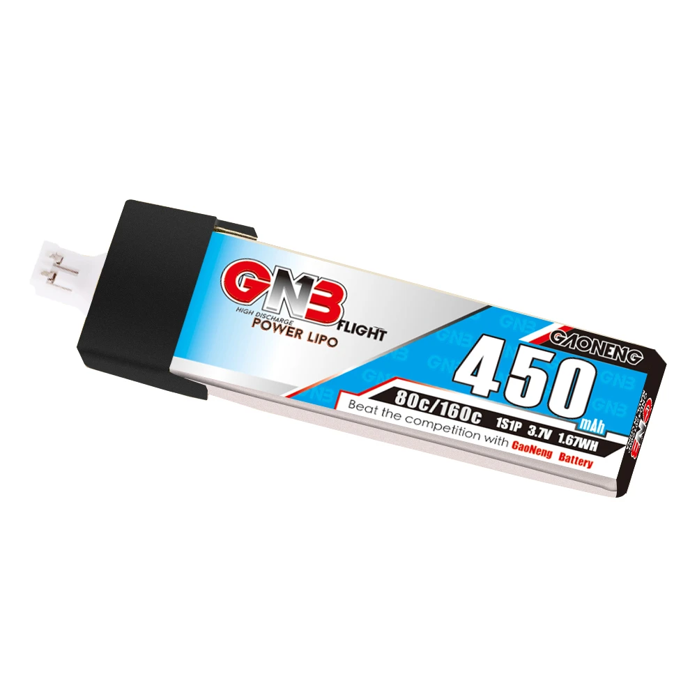 GAONENG GNB 1S 3,7 V 450 mAh 80C Lithiumbatterie mit PH2.0-Anschluss, geeignet für FPV-Drohnen und Quadrocopter.
