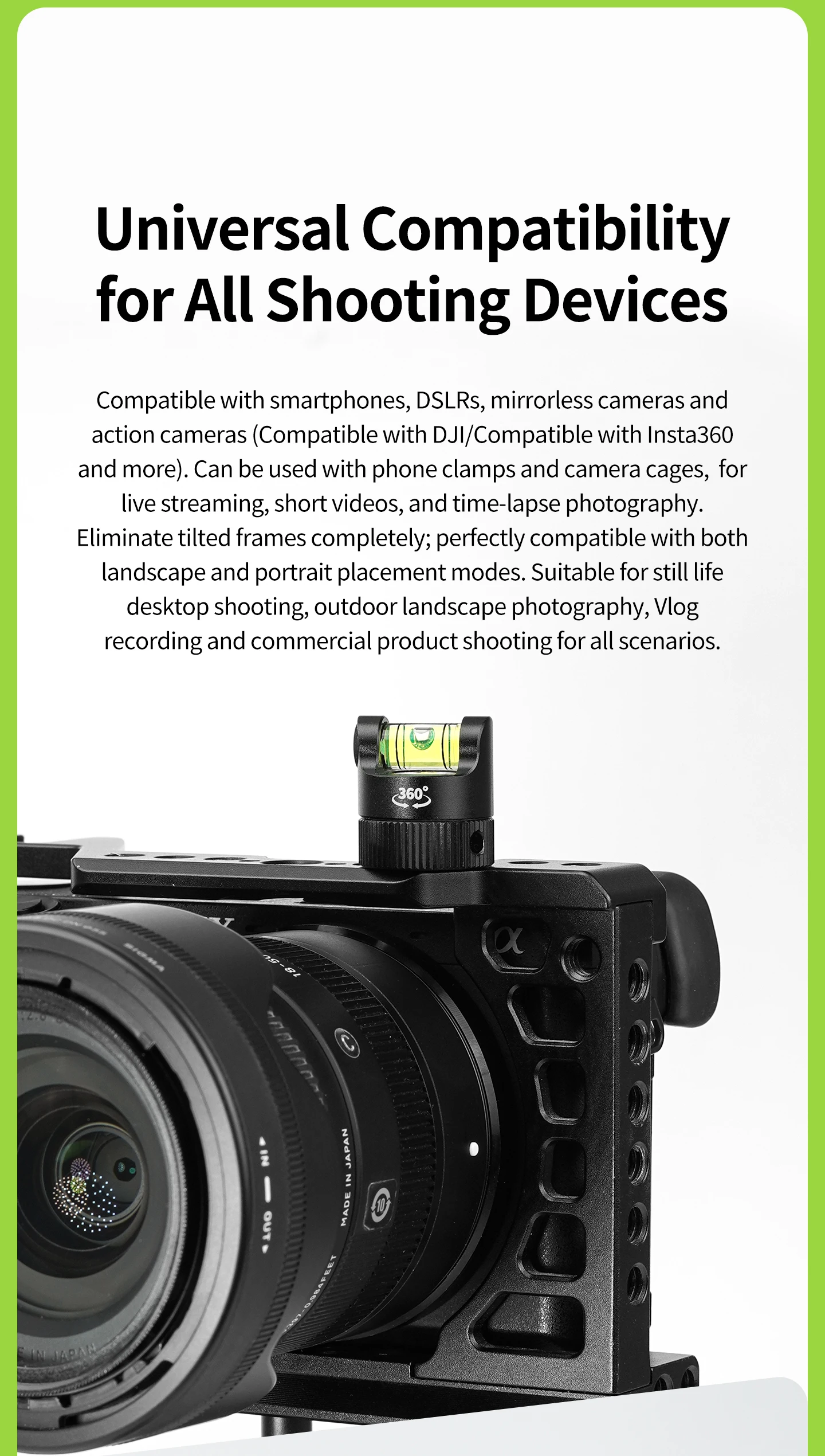 Bgning Wasserwaage mit 1/4-Zoll-Schraube aus Aluminiumlegierung, hochpräzise, für Sony, Canon, Panasonic DSLR-Kamera, Kamerakäfig, Stativ, Gimbal, Telefonclip – Detail 22