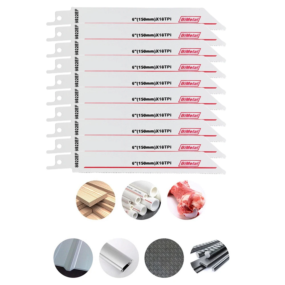 

Cutting Metal Saw Blades 10pcs Bi-metal Flexible S922EF Total Length 150mm White Automobile Manufacturing Aviation