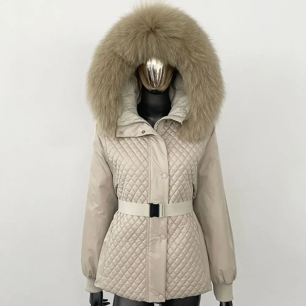 النساء 2025 ريال فوكس الفراء طوق مقنعين سترة منفوخة فضفاضة الشتاء الطبيعي الراكون الفراء سترة سميكة الدافئة ملابس خارجية بطة أسفل معطف