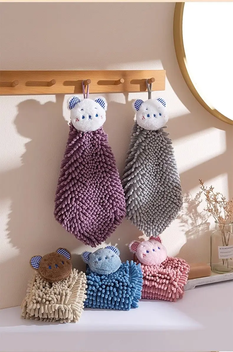 

Chenille hand towel hanging cute kitchen bathroom quick-drying cute children's towel dirty-resistant hand towel wipe handkerchie