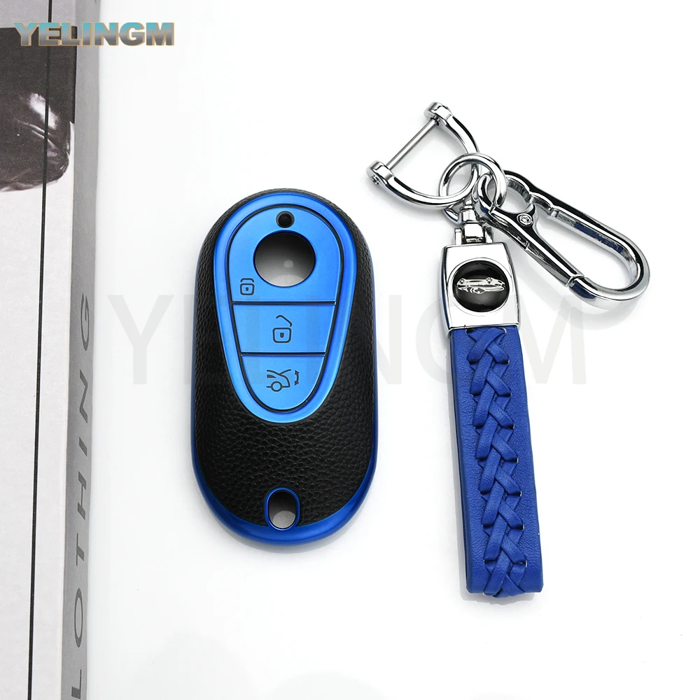 Autoschlüsselhülle aus TPU-Leder für Mercedes Benz C E S Klasse GLC W206 W223 W214 E300 C260 C300 S450 S500 S400 Schlüsselanhänger-Zubehör