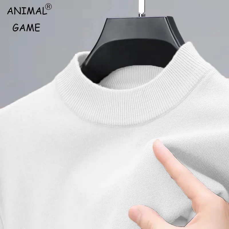 Męski sweter z dzianiny z półgolfem Jesienne bluzy z dekoltem w jednolitym kolorze Pullover Streetwear Zimowy ciepły sweter z dzianiny