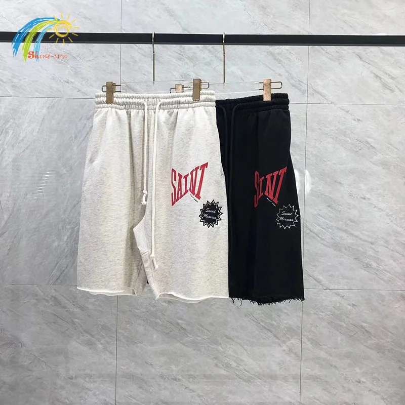 2024 Summer Style 100% Cotton Casual Fashion Breeches Men Women Classic Letters Logo Print Saint Shorts Apricot Black