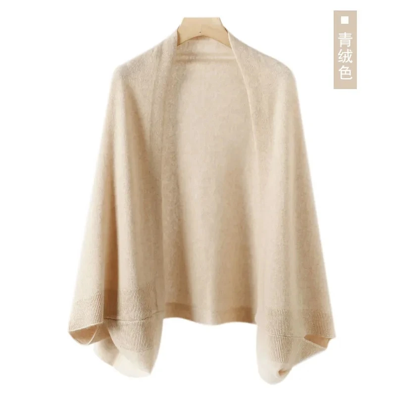 Versatile Shawl Women Autumn Winter Solid Cashmere Knitted Cardigan Jacket Women Batwing Sleeve Warm Cape Knitting Bib Scarf