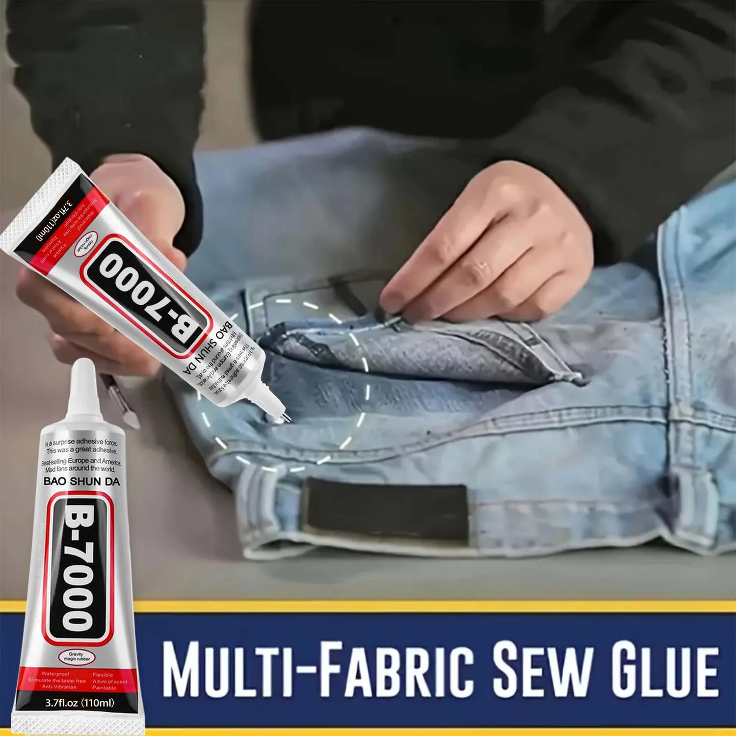 Cola forte para tecido b-7000, transparente, secagem rápida, cola para remendo de tecido, multiuso, à prova d'água, ferramenta de reparo, 4 peças
