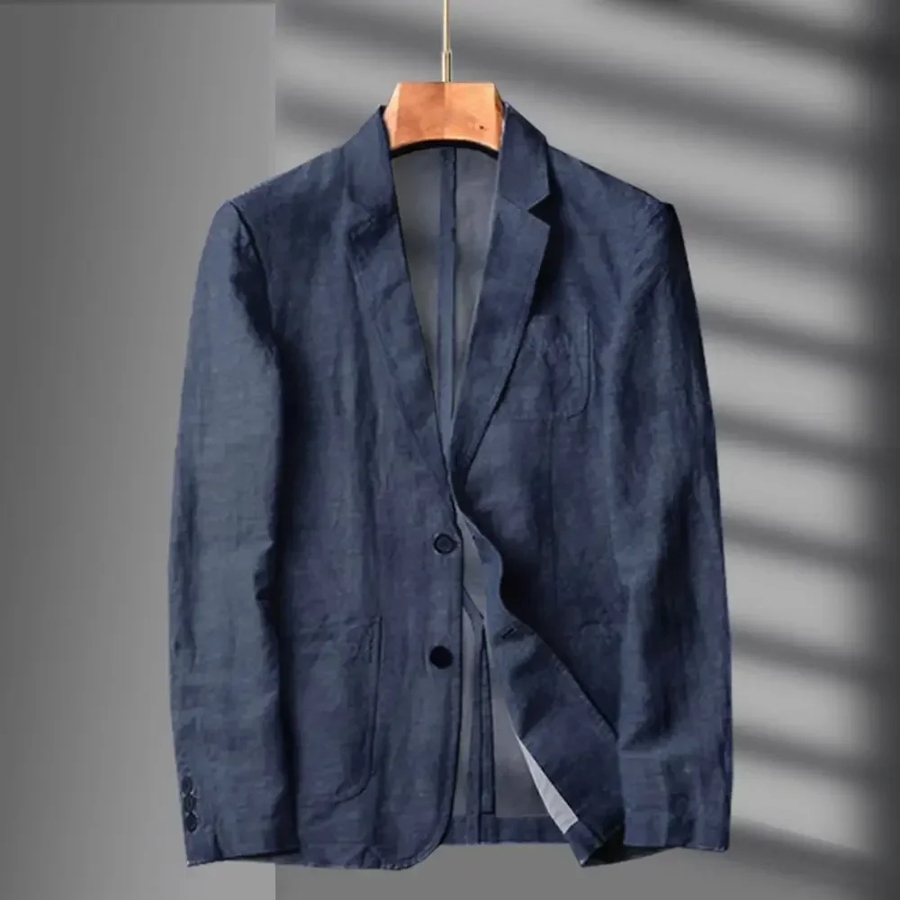 Navy Blue Linen Blazer Men Summer Casual Suit Single Jacket for Men Black Blazer Men 2024 New Casual Spring and Autumn Business