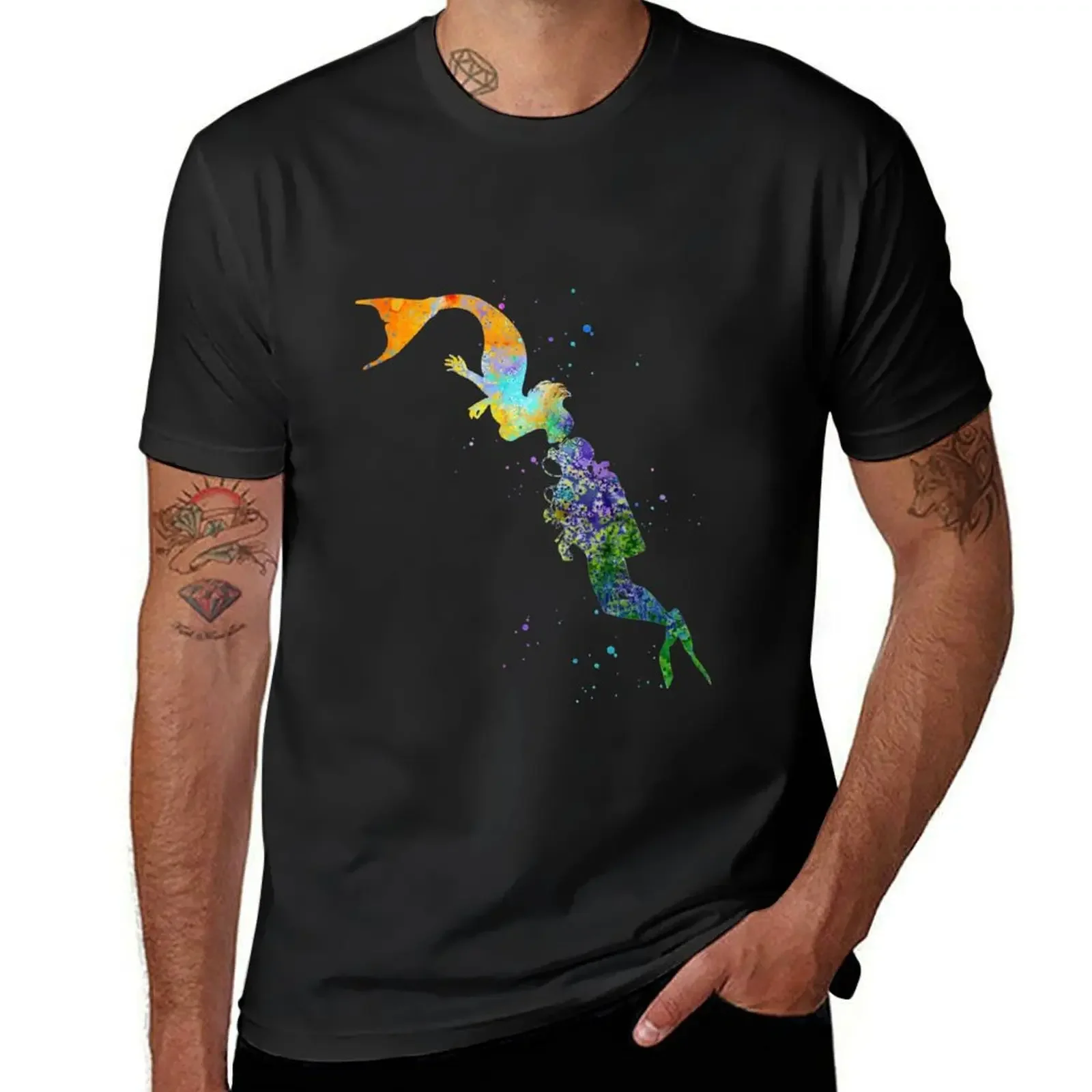 Mermaid kissing a sea diver T-Shirt plain Aesthetic clothing mens t shirts pack