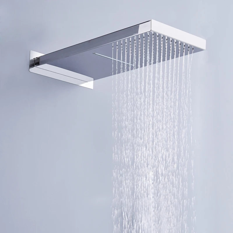 Bakala Luxury Rain& Waterfall Shower head Stainless Steel Shower Mixer Faucet Taps with 2 Ways Mixer Valve Chrome Finish chromed