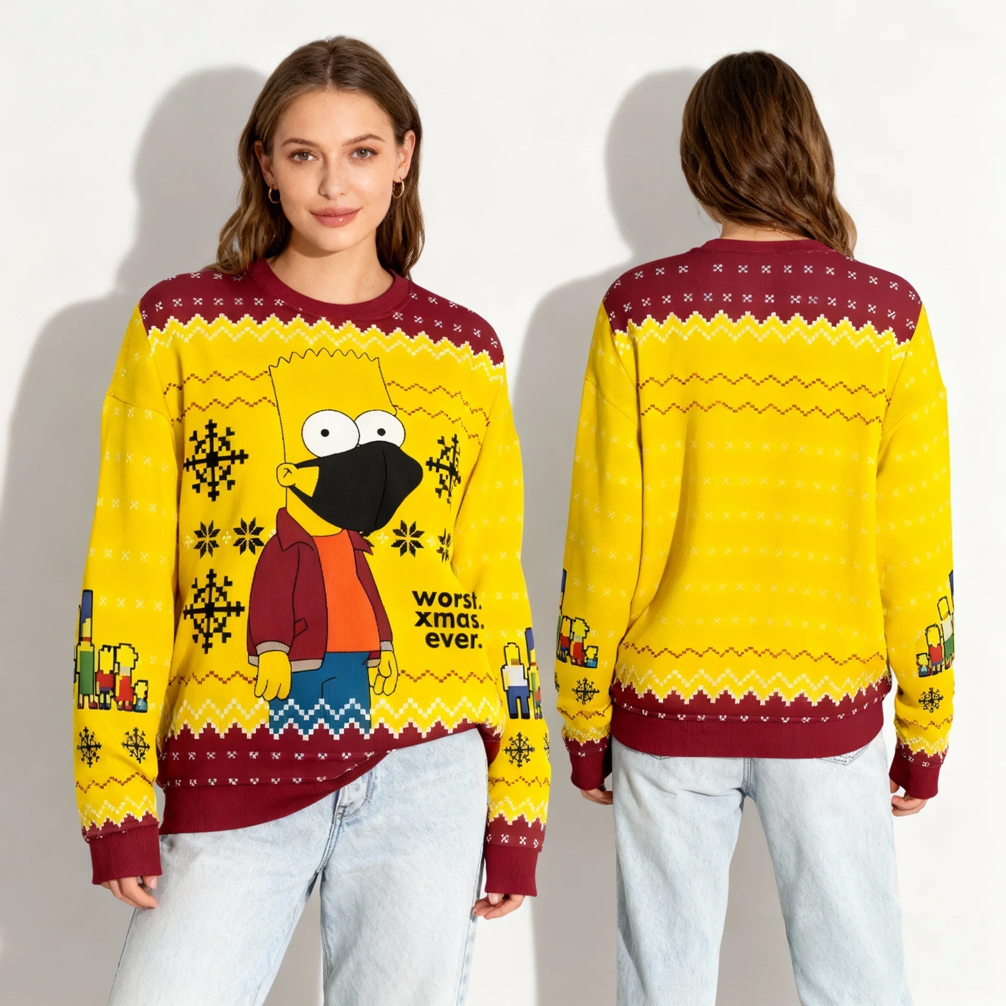 جديد الخريف/الشتاء ديزني جمع عائلة سمبسنز عيد الميلاد الملابس القبيحة ثلاثية الأبعاد مطبوعة الكبار جولة الرقبة هوديس ملابس عصرية #3