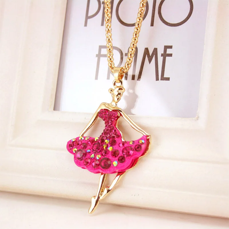 Novelty Ballet Ballerina Dancer Girl Long Necklaces & beautiful Pendants Souvenir Gift Women Crystal Jewelry X606