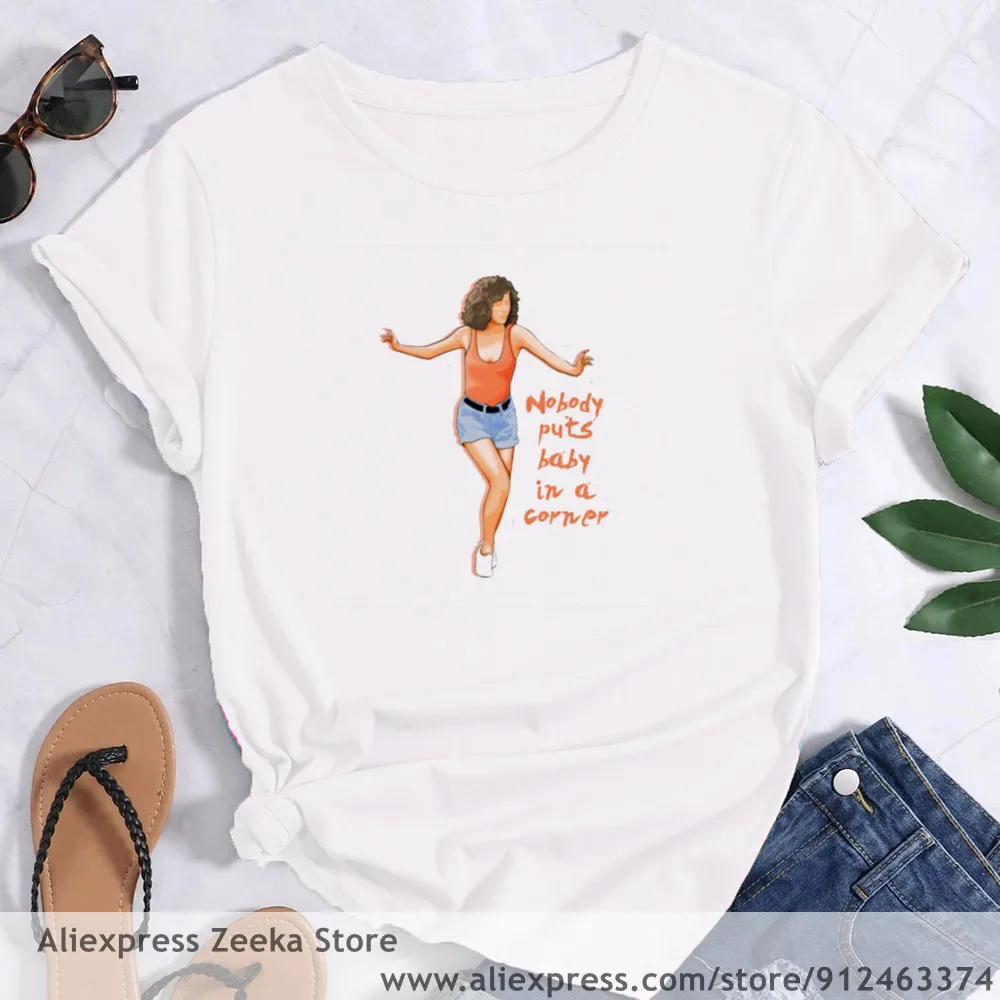 Dirty Dancing  Women Funny Print Ladies T-shirt Girl Y2K Harajuku Basis O-collar White Shirt Short