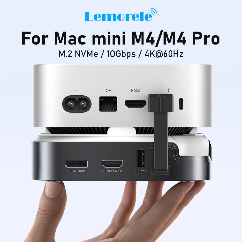 Lemorele Macmini M4 DocK USB HUB 4K@60Hz HDMI DP Docking Station Macmini Accessories 10Gbps SSD Enclosure  SD TF Mac USB C HUB