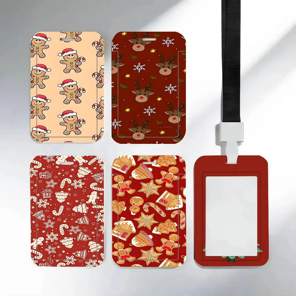 Merry Christmas Gift Deer ID Card Holder Cute PVC Badge Holder Cartoon Card Cover Student ID Bus Card Case With Clear Window