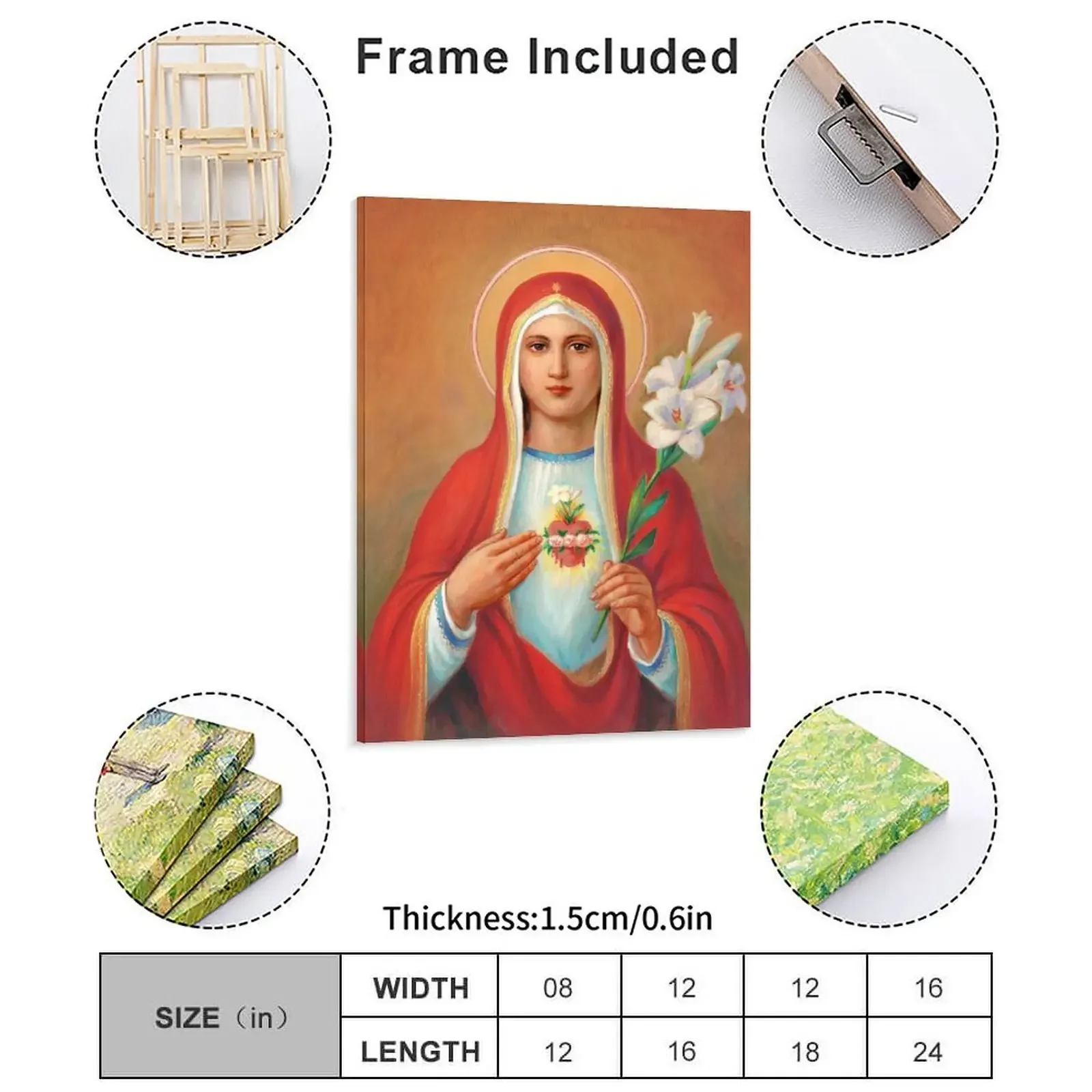 Immaculate Heart Of Mary Canvas Painting Pub Funny Pub Mural Cinema Print Framed Wall Paintings