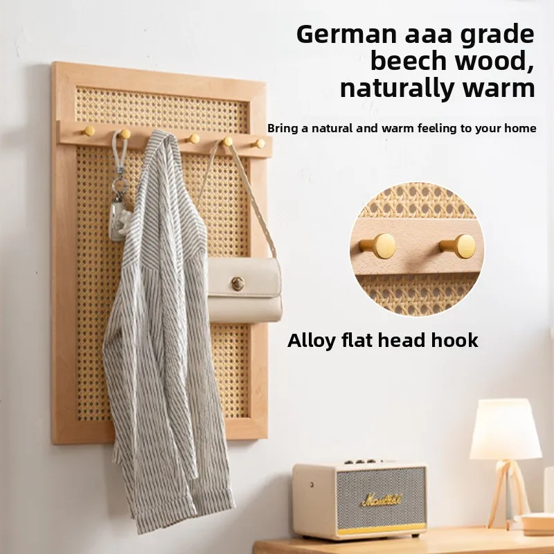 Solid Wood Rattan Electrical Box Cover Wall Mounted Breaker Panel Hiding Decor for Entryway Switch Board Organizer with Hooks