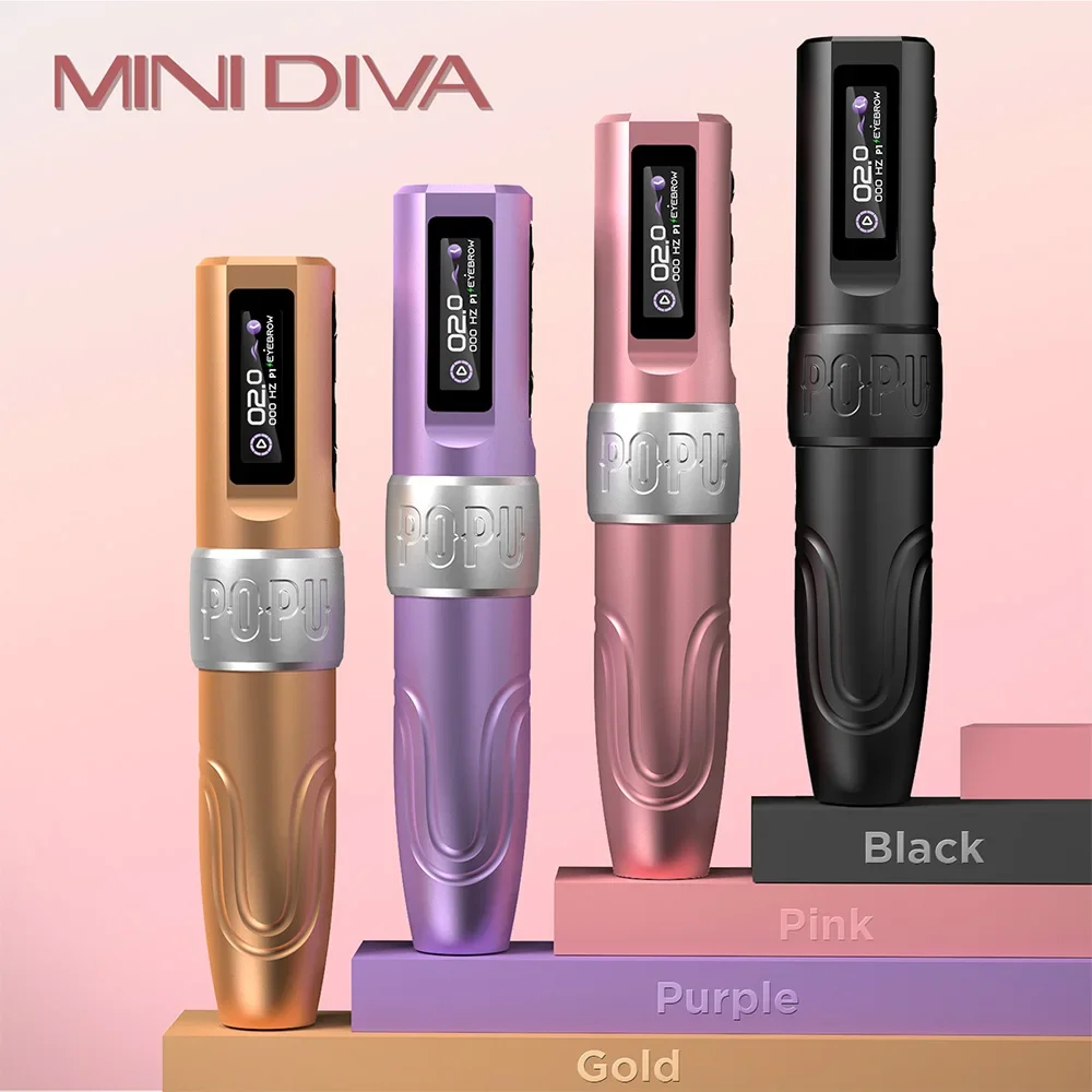 2026 Wholesale POPU Mini Diva Voltage 2V Kick-Start&Dot Mode Wireless Tattoo Machine Scar Camouflage SMP PMU Permanent Makeup Ma