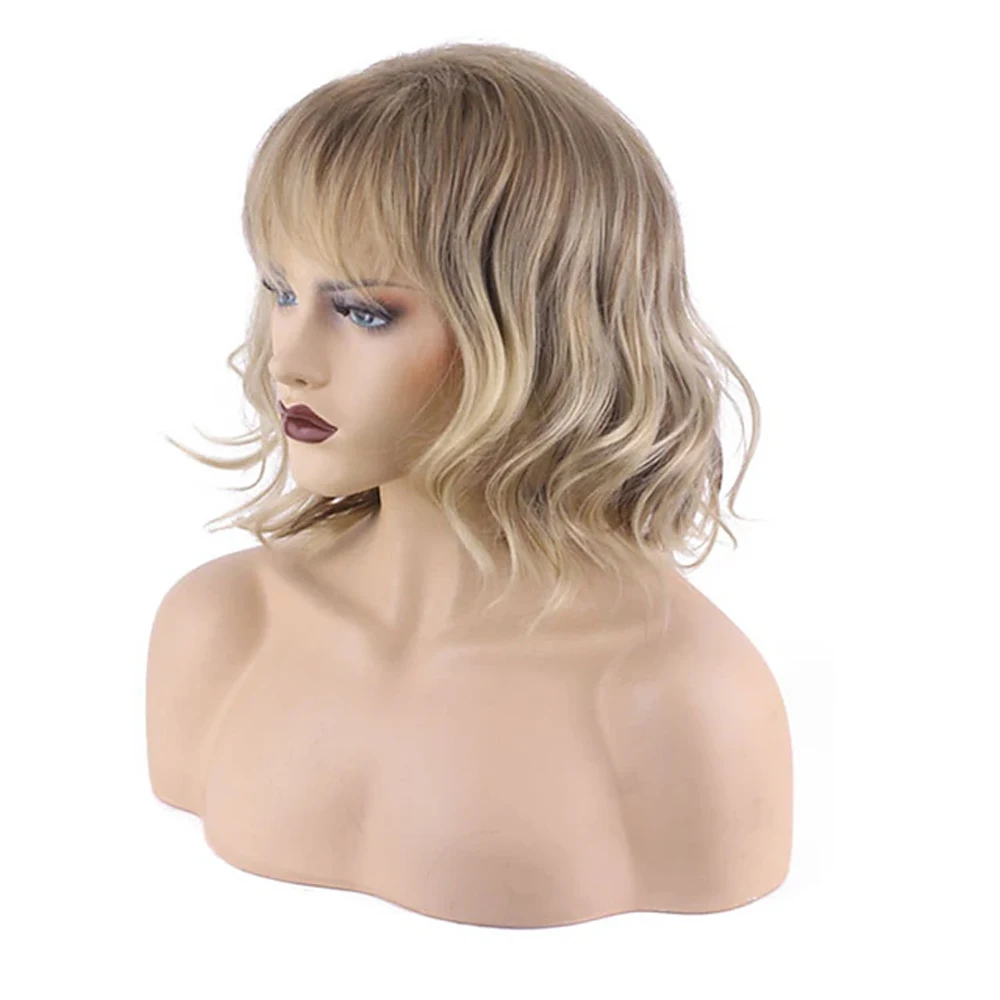 HAIRJOY  Synthetic Hair Short Curly  Blonde Wigs for Women Synthetic Wig with Bangs  Wavy  Wig