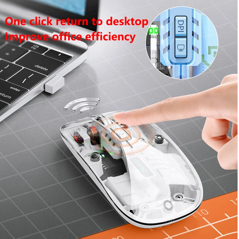 Warvank T1 Transparent Wireless Mouse Dual Mode 2.4G Bluetooth-compatible Rechargeable Silent Office Mouse For iPad PC Laptop