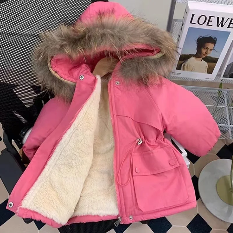 Parkas GirlsNew Winter Baby Girls Clothes Coat Fleece Jacket Warm Snowsuit 3-8Y Hooded parka Children\'s Outerwear Autumn Clothin