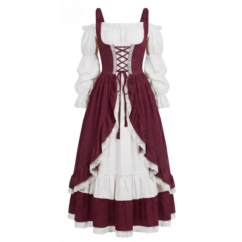 Medieval European Style Princess Court Dress Waist-Cinched Performance Costume Halloween Stage Wear Ladies Ethnic Fashion