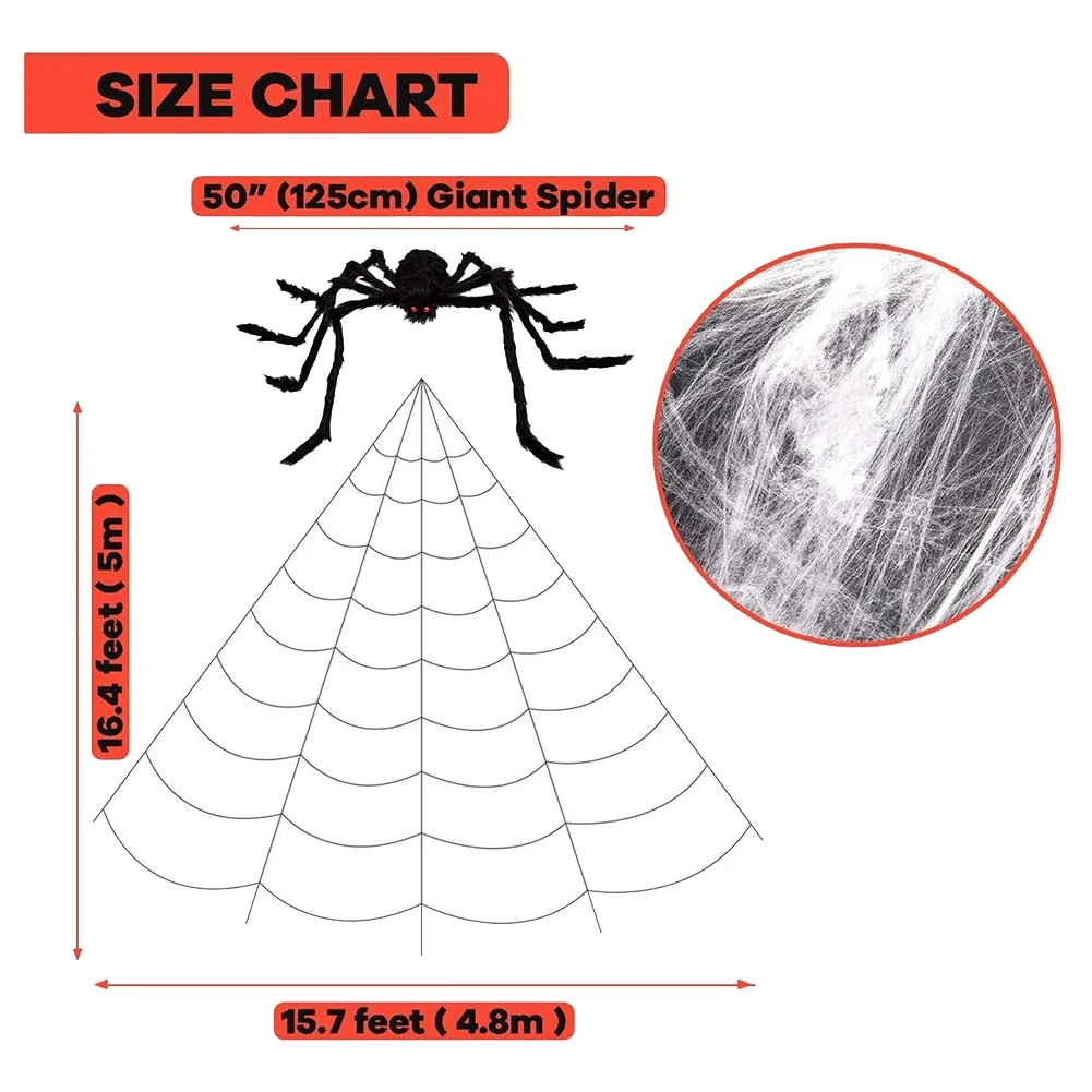 Decorações assustadoras Halloween Set, Vem com Fake Spider, Spider Webs Props, Decoração interior e exterior