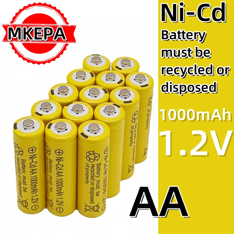 100% original AA 1.2V 1000mAh Ni-Cd rechargeable lpega battery, suitable for flashlight electric toys.