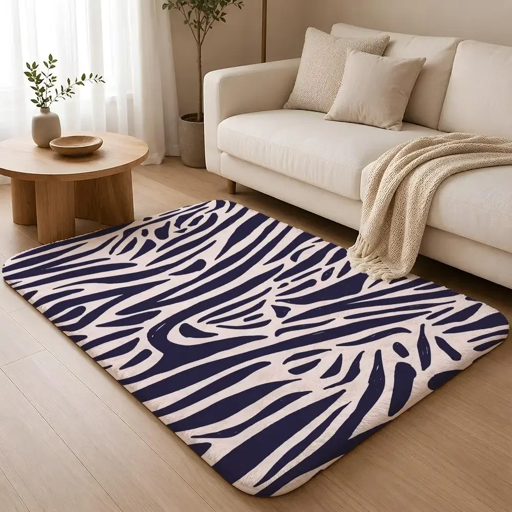 Striped Tiger Pattern Floor Mat Machine Washable Soft Flannel Area Rug, Non-Slip Absorbent Floor Mat for Living Room Bedroom