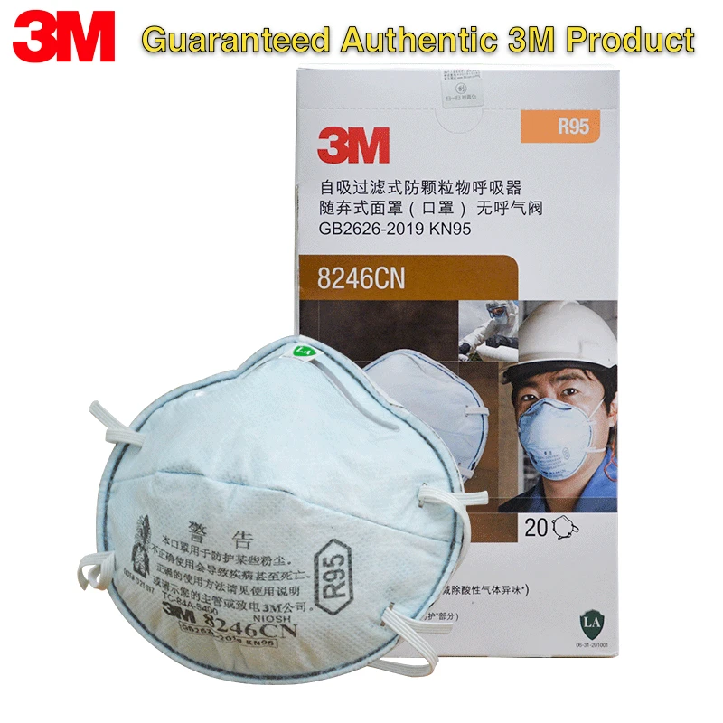 

3M 8246CN R95 Respirator Anti-Acid Gas Odor Industrial Dust Protection Gear Particulate Protective Safety Headband 20PCS