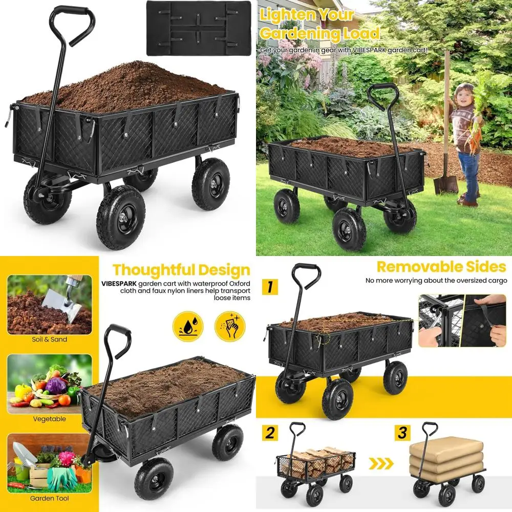 

Прочная сетчатая стальная садовая тележка с грузоподъемностью 880 фунтов и съемными боками для планшетного оборудования