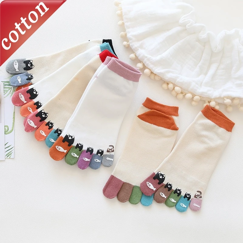 

Women's Socks Korean Cartoon Cute Cat Sweet Versatile Kawaii Toe Socks High-quality Comfortable Breathable Cotton Socks For Girl