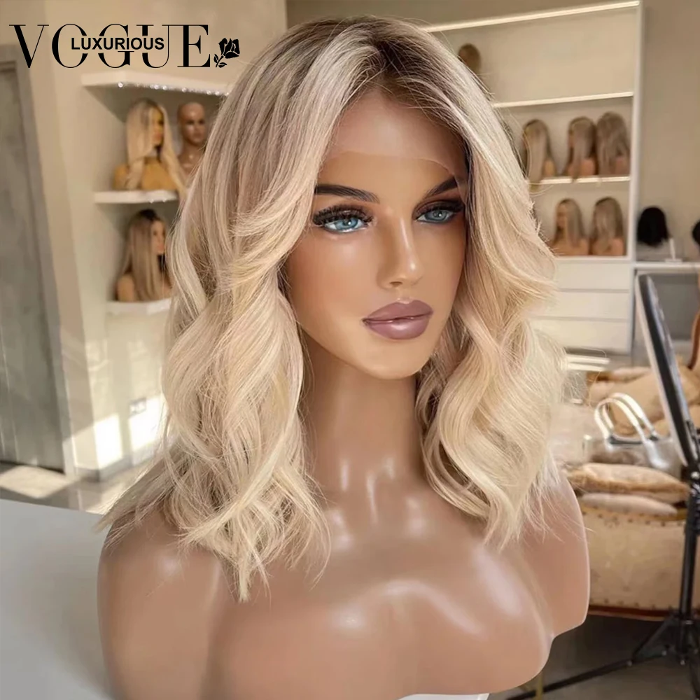 Perruque Bob Lace Wig Body Wave Brésilienne Naturelle, Cheveux Courts, Couleur Ombré Blond Agaçant, 13 Tages, Pre-Plucked, en Solde, pour Femme