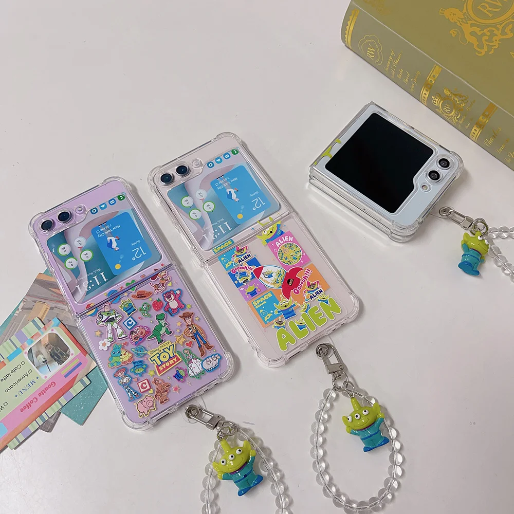 Cute Toy Story Alien Case for Samsung Galaxy Z Flip 6 5 4 3 flip6 Flip5 Flip4 Flip3 Transparent Soft TPU Shockproof Cover