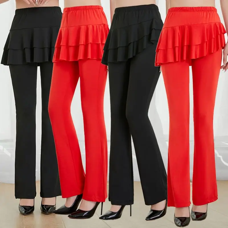 

New Velvet Autumn Square Dance Pants Women's Skirt Milk Silk One-piece Dance Pants Fake Two-piece Practice Pants M88