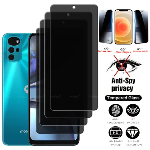 4Pcs For Moto G22 Glass Motorola Moto G22 Tempered Glass HD 9H Protective Privacy Anti-Spy Glue Screen Protector Moto G22 G 22