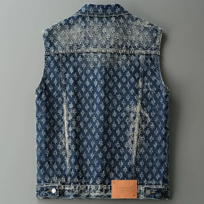 Brand Mens Denim Vest Men Cowboy Ripped Sleeveless Vintage Jacket Tank Spring Washed Jeans Vest Plus Size 4XL Men Clothing