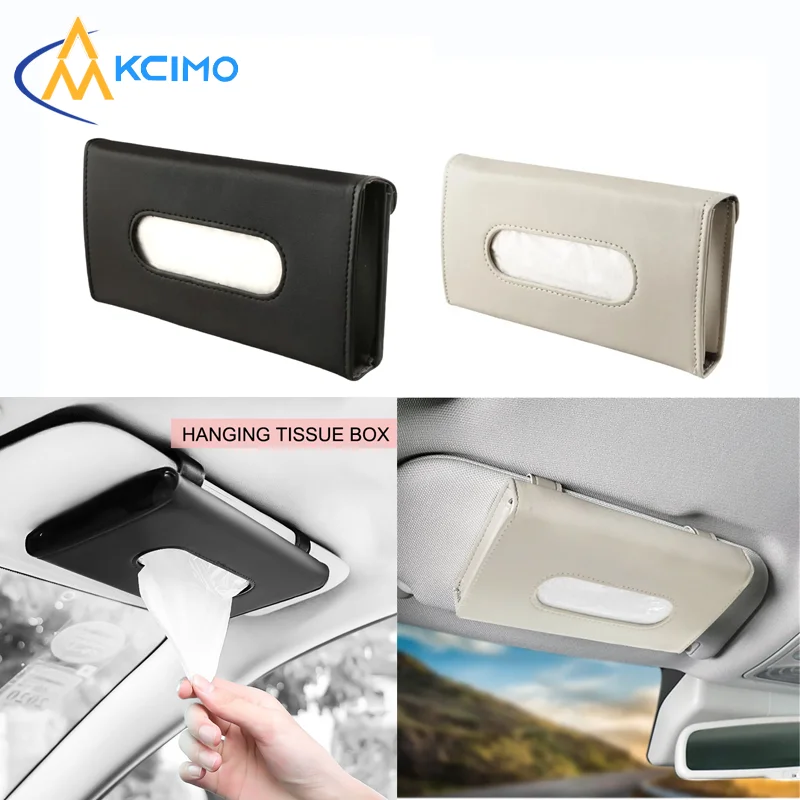 Suporte para Caixa de Lenços de Papel em Couro PU para Quebra-Sol de Carro com Fecho de Velcro, Bolsa de Armazenamento Interna Automotiva para Máscaras e Lenços