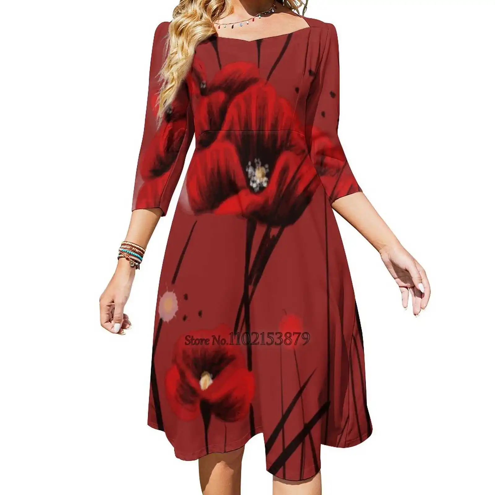 Fiery Poppies Back Lacing Backless Dress Women Kawaii Square Collar Dress 6Xl Fiery Poppies Poppy Flowers Nature Summer Garden