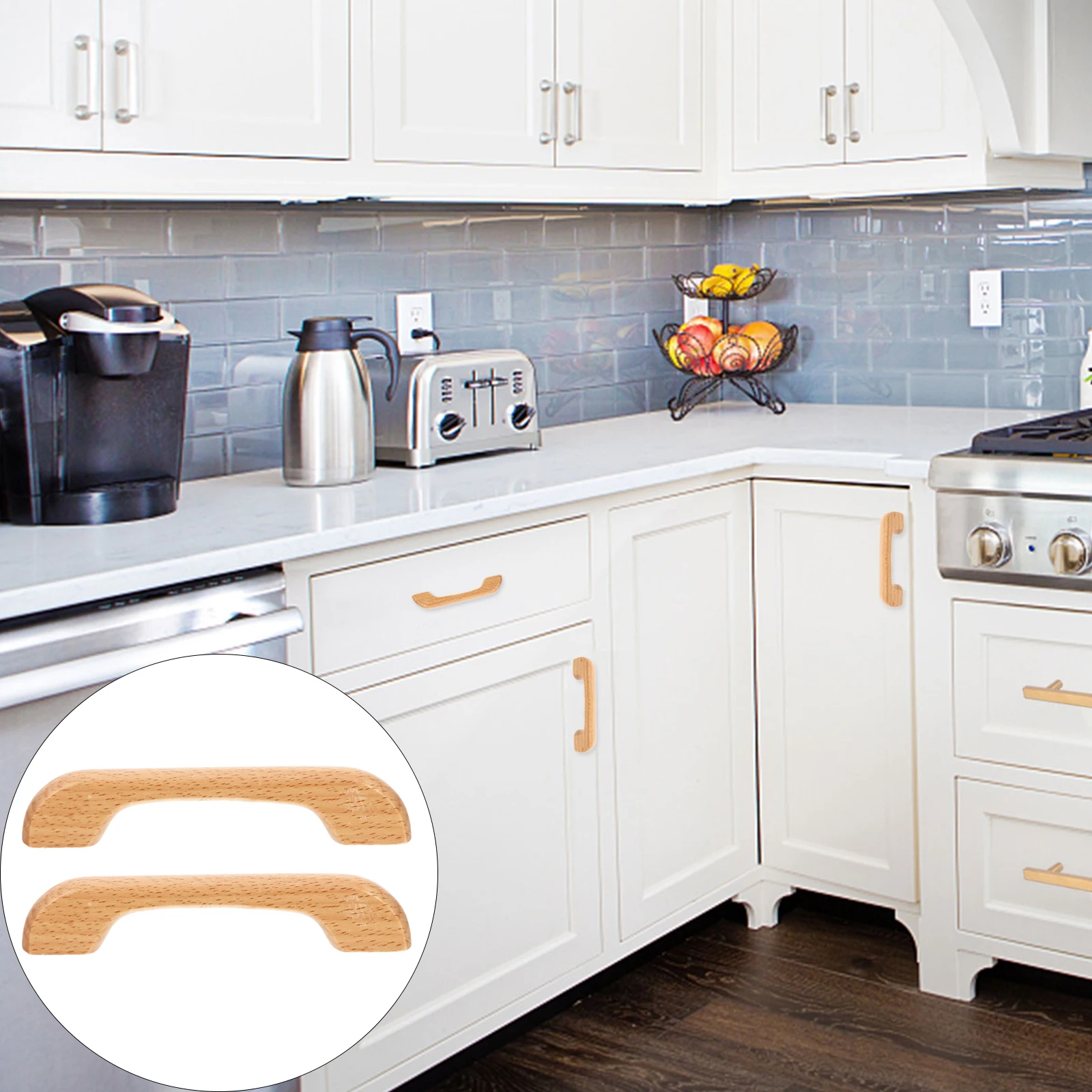 

36pcs Wooden Handle Cupboard Kitchen Cabinet Hardware Pulls Beech Durable Modern Wardrobe Drawer Storage Closet Furniture