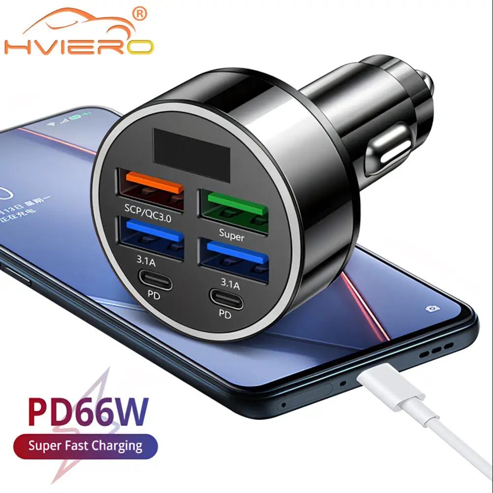 Car Charger Multi Ports Anti-slip 4USB Super Fast Charging PD QC3.0 USB Auto Phones Type C Adapter Vehicle Protection Universal