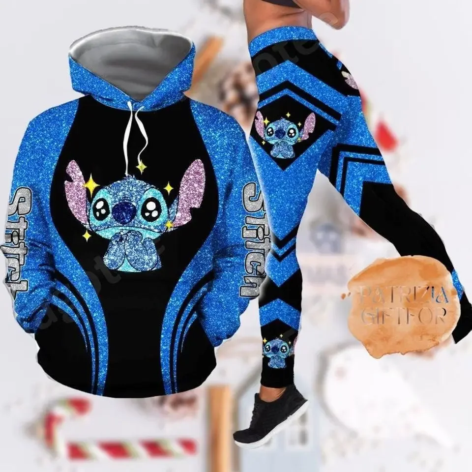 2024 New Disney Stitch 3D Women\'s Hoodie Leggings Suit Stitch Yoga Pants Sweatpants Fashion Sports Suit Disney Women Yoga Suit