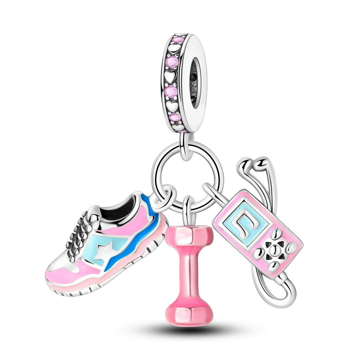 Shoe Dumbbell Earphones Pink Charm Pendant Fit Bracelet DIY For Woman 925 Sterling Silver Jewelry