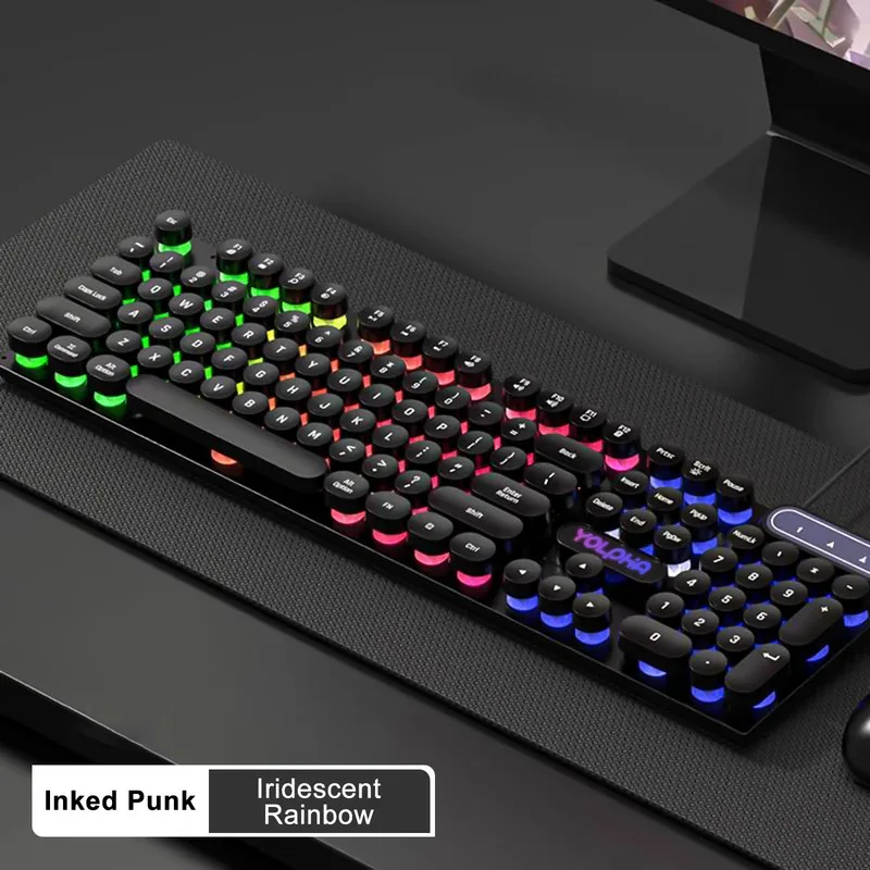 104 Keys Black Gaming Keyboard Wired RGB Backlit Breathing Light Ergonomic Office Wired Keyboard for PC Laptop Computer Gamers